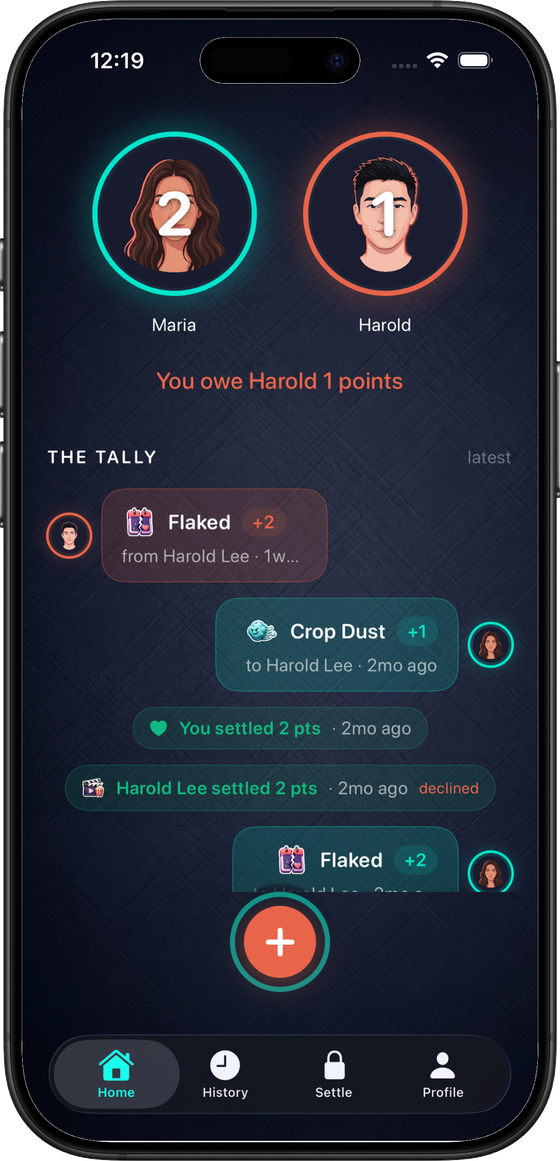 Tally app — couple scoreboard screenshot
